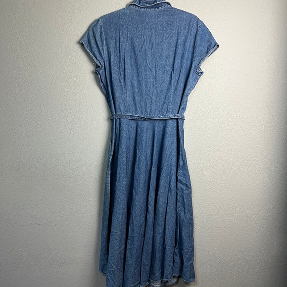 Robbie Bee Denim Jean Dress Size 14 Midi Shirt Dress Rhinestone Buttons Collared - Picture 6 of 13